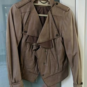 Beige/tan leather moto jacket